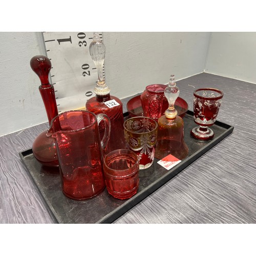 132 - Tray cranberry glass tray not inc