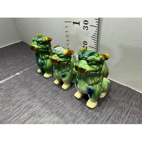 131 - 3 Vintage blue/green foo dogs