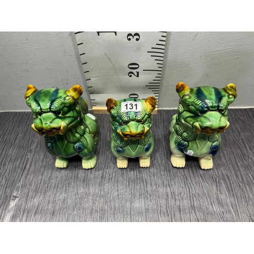 131 - 3 Vintage blue/green foo dogs