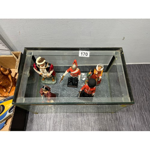 170 - 1 Box + 1 Glass display of figures etc + sting ray