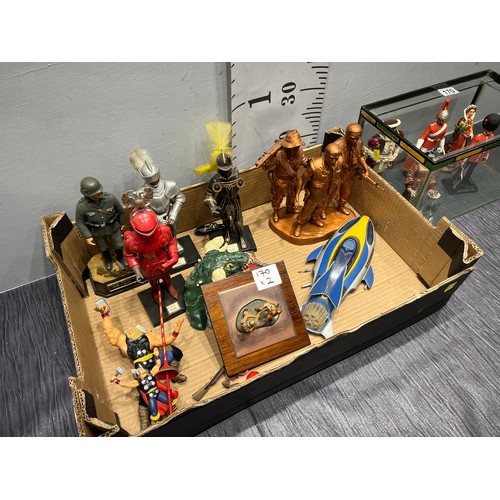 170 - 1 Box + 1 Glass display of figures etc + sting ray