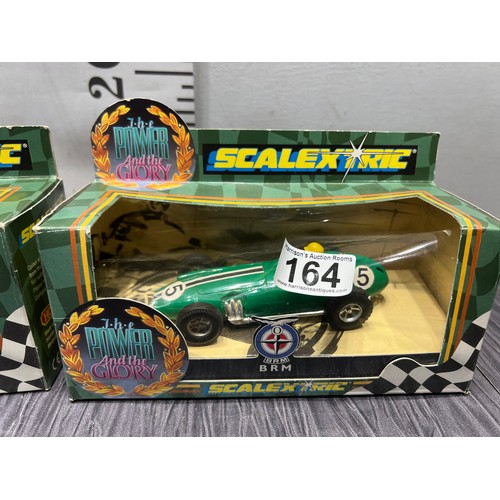 164 - Scalextric hornby green BRM racing car + scalextric hornby green mini cooper both boxed