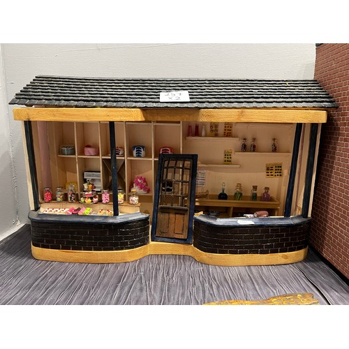 257 - Dolls house & dolls shop with fittings