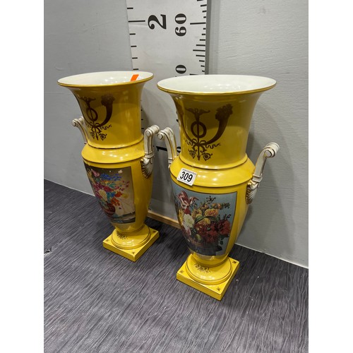 309 - Pair yellow tall vases