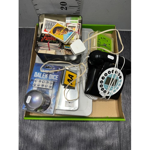 271 - Artist paint set, doctor who, dice game, tin picture cards etc