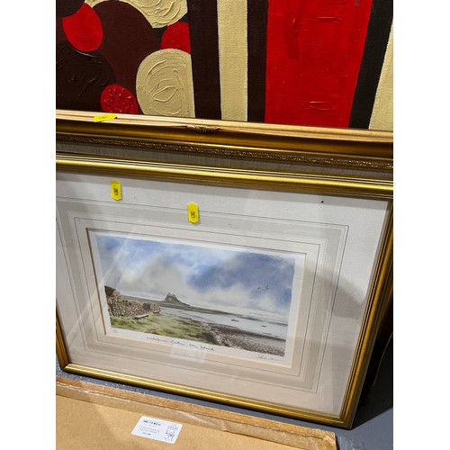 352 - 2 Ltd edition water colours by peter annable + oil on canvas in gilt frame + oil on canvas no frame