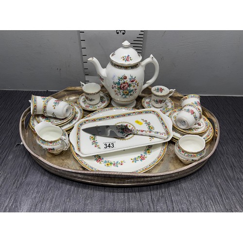 343 - Coalport 'Ming rose' coffee set + cake plates