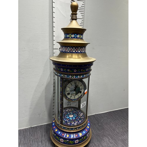 329 - Large cloisonne & bronze clock