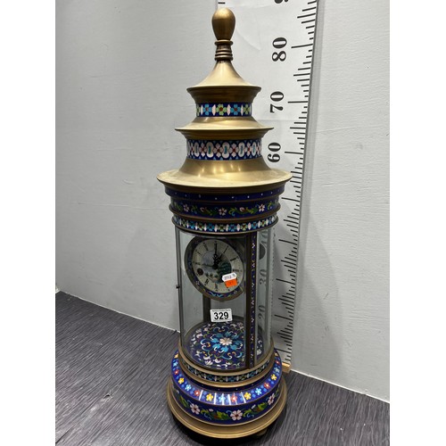 329 - Large cloisonne & bronze clock