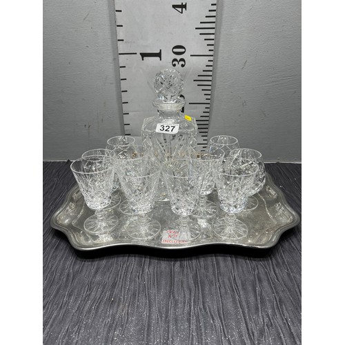 327 - Cut glass decanter & cut glass sherry/brandy glasses