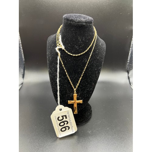 566 - 9ct Gold cross & chain 4.8g 20