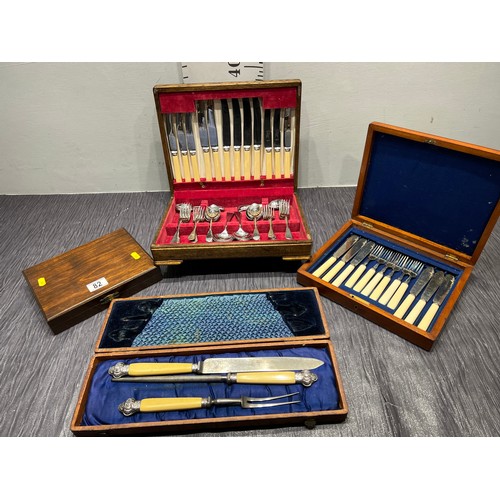 82 - 3 boxed vintage cutlery sets + box carving set