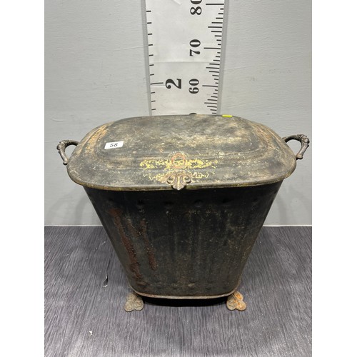 58 - Vintage metal lidded top 10g\coal bin