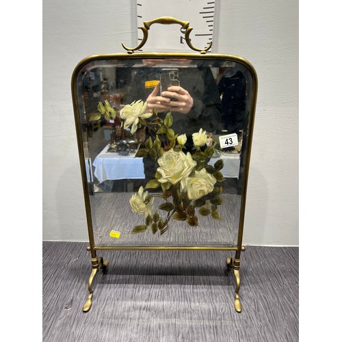 43 - 1930s brass mirrored fire screen with handprinted flowers