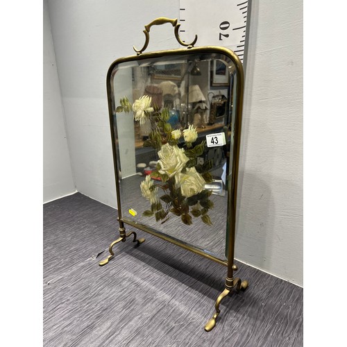 43 - 1930s brass mirrored fire screen with handprinted flowers