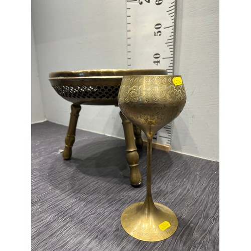 42 - Brass stool and brass vase