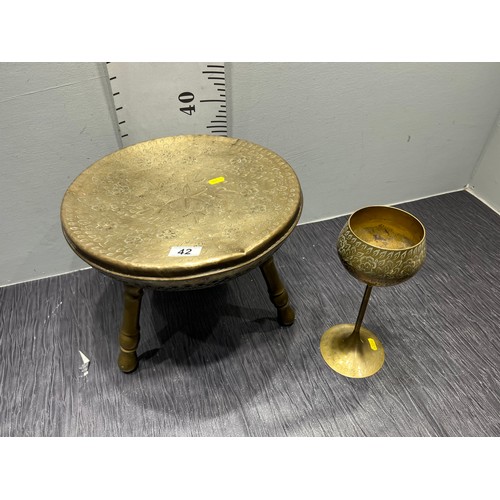 42 - Brass stool and brass vase