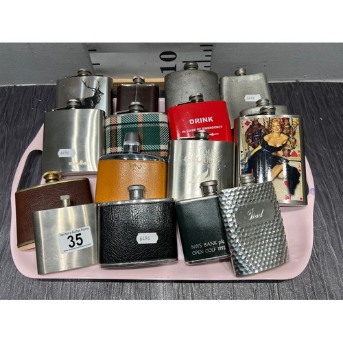 35 - 16 hip flasks tray not inc