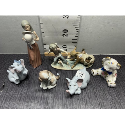 10 - Tray lladro/nao figures etc girl and elephants alf tray not inc