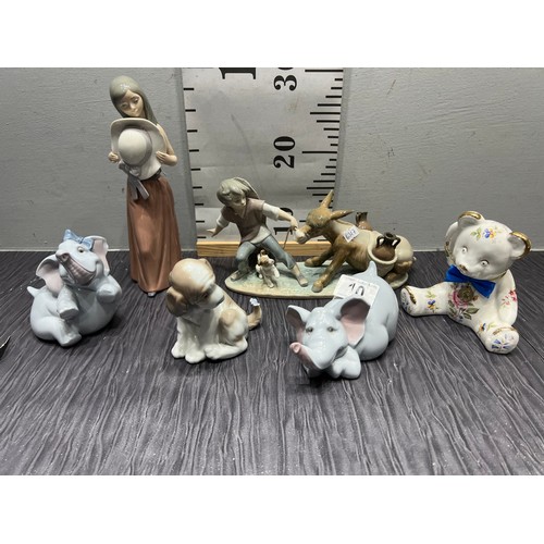 10 - Tray lladro/nao figures etc girl and elephants alf tray not inc