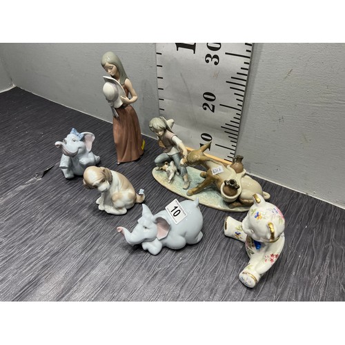 10 - Tray lladro/nao figures etc girl and elephants alf tray not inc