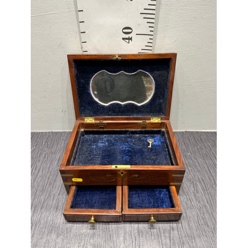 9 - Brass inlaid jewellery box with mirror inset