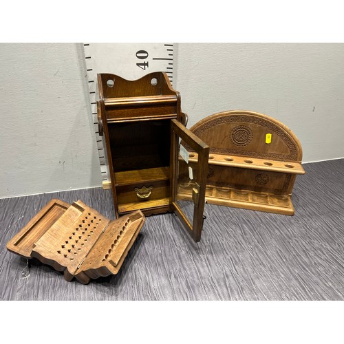 2 - Victorian Oak smokers cabinet,oak pipe rack, elephant cigarette holder.