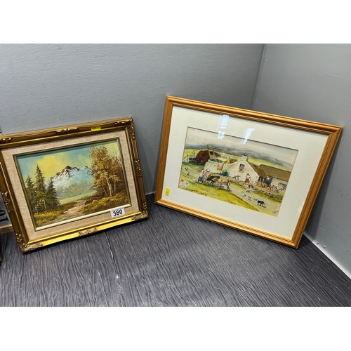 380 - Quantity pictures inc oil on board in gilt frames etc