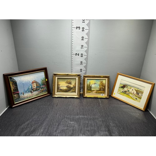 380 - Quantity pictures inc oil on board in gilt frames etc