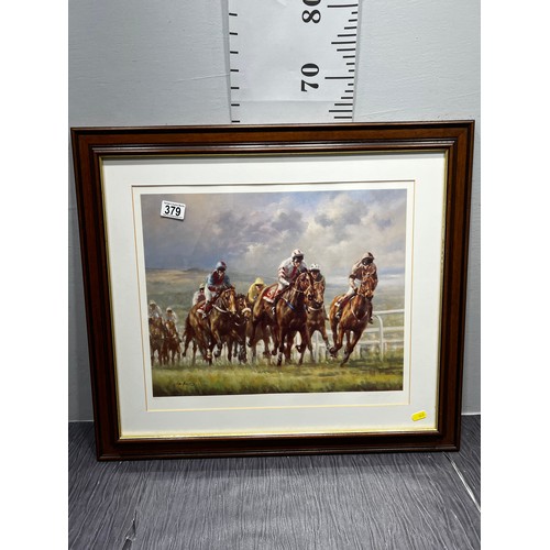 379 - Horse racing picture in wooden frame  limited edition 186/500