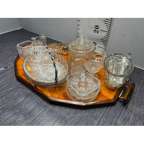 371 - Victorian tea tray + quantity cut glass etc