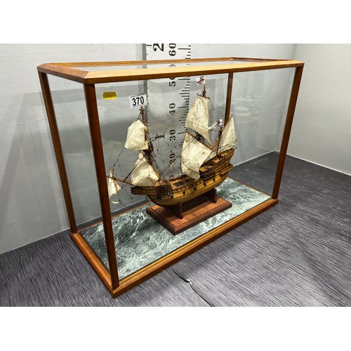 370 - Ship in glass display case