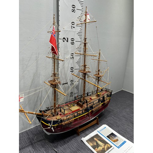 359 - Captain cooks 'endeavour' model ship with written details of cooks endeavours