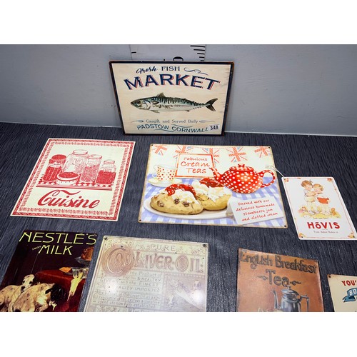 348 - 8 Assorted advertising signs fish market, Hovis cream tea etc