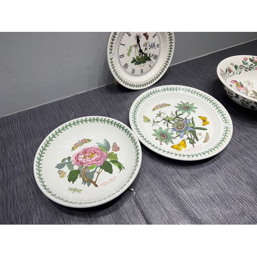 345 - 4 Pieces port meirion pottery clock, bowls & plate