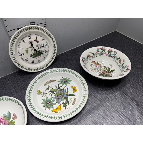 345 - 4 Pieces port meirion pottery clock, bowls & plate