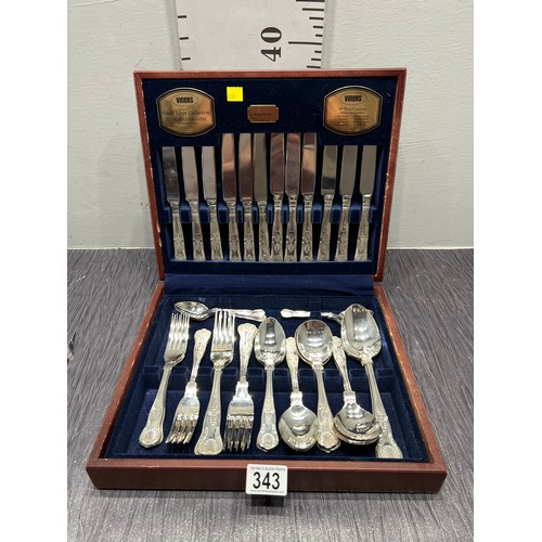 343 - Viners 'king pattern' 44 piece cutlery set in box