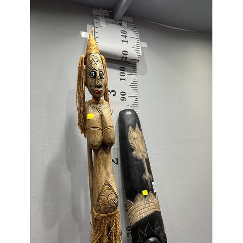 336 - African carved masks x2 + African carved figure