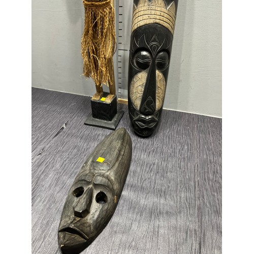 336 - African carved masks x2 + African carved figure