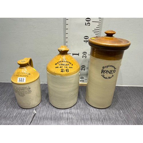 322 - 3 Stoneware bottles/pots