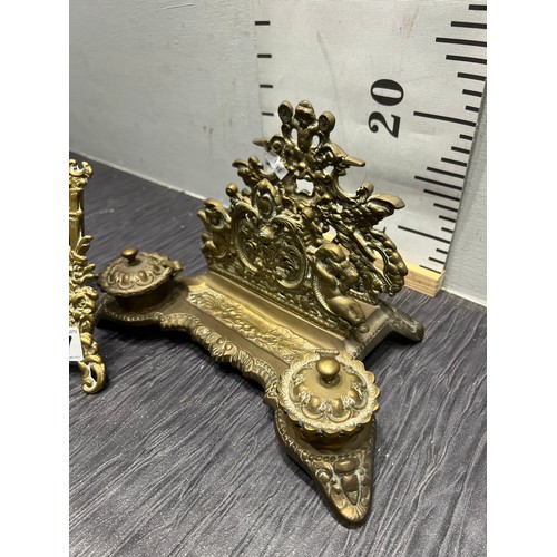 247 - Brass desk inwell stand + picture frame