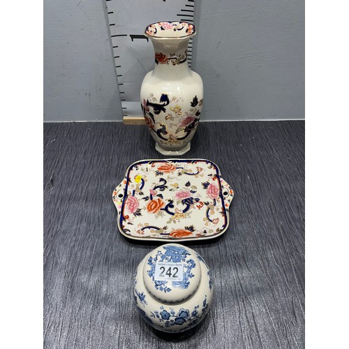 242 - Masons blue mandalay vase+ plate +masons ginger jar