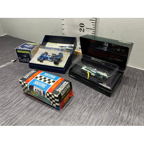 178 - 3 Boxed scalextric cars goodwood, legends etc