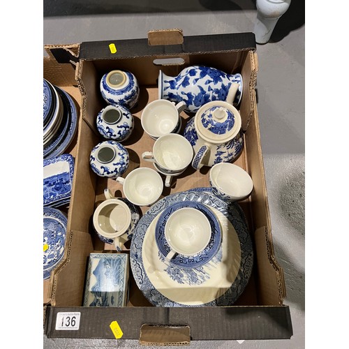 136 - 2 boxes blue|white vintage pottery willow pattern etc