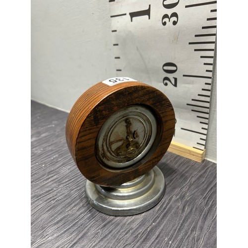 135 - vintage round oak cased clock on chrome stand