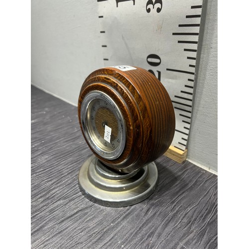 135 - vintage round oak cased clock on chrome stand