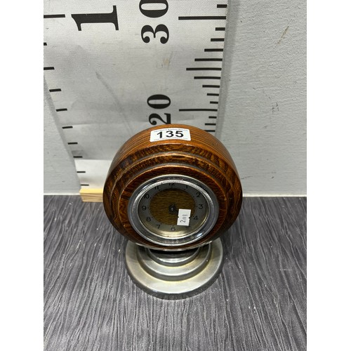 135 - vintage round oak cased clock on chrome stand