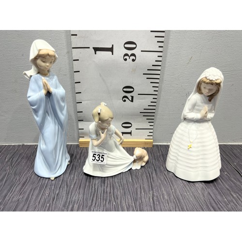 535 - 3 Nao by Lladro figures girl with dog + 2 girls praying