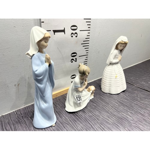 535 - 3 Nao by Lladro figures girl with dog + 2 girls praying