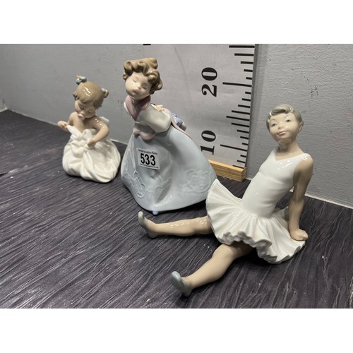 533 - 3 Nao by Lladro figures baby girl, ballerina